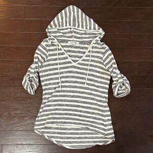 Forever 21 Gray and White Striped Hoodie